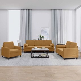 3201961 vidaXL Комплект дивани 3 части с възглавници, кафяв, кадифе
