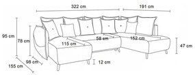 Тюркоазен ъглов разтегателен диван (десен ъгъл/U) Nessa - Bobochic Paris