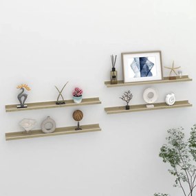 326696 vidaXL Стенни рафтове, 4 бр, бяло и сонома дъб, 80x9x3 см