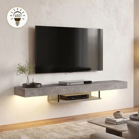Стенен ТВ шкаф Albares TopMebel от меламин с LED осветление в цвят бетон сив 150x29.6x22см.