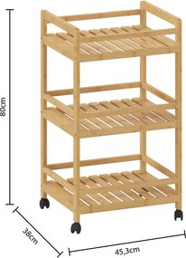 Кухненска количка 5five Linha, Средна, Бамбук, 3 нива