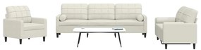3278459 vidaXL Мека мебел от 3 части с възглавници и болстери кремав кадифе