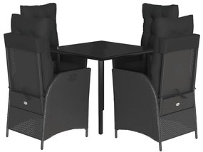 3213185 vidaXL Градински трапезен комплект възглавници 5 части черен полиратан