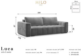 Син кадифен разтегателен диван Luca - Milo Casa