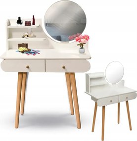 Бяла скандинавска тоалетка с огледало 80x40x120 cm - 2 чекмеджета