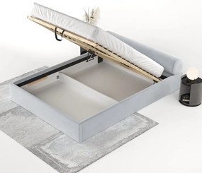 Светлосиво двойно легло 200x200 cm тапицирано с място за съхранение с включена подматрачна рамка Solvo – Maison de Rêve