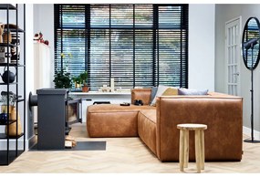 Кафяв ъглов диван от рециклирана кожа, ляв ъгъл WOOOD Bean