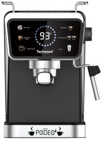 Разопакован: Еспресо машина Techwood TCA-1386EXN, 1350W, 20 bar, 1.5 л, 5 функции, Touch screen, Дюза за пара, Черен/Инокс