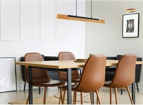 Матово черно LED висящо осветително тяло с дървен абажур Kerala – Trio