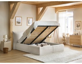 Кремаво двойно легло 160x200 cm тапицирано с място за съхранение с включена подматрачна рамка Jade – Bobochic Paris