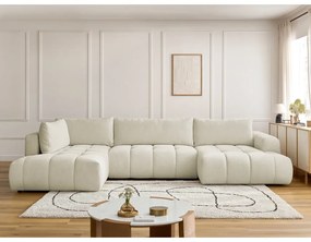 Бежов сгъваем/с място за съхранение ъглов диван (ляв ъгъл/U форма) Fuji – Bobochic Paris