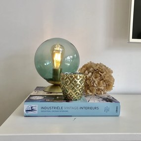 Лампа за маса в стил Арт Деко месинг със зелено стъкло - Pallon