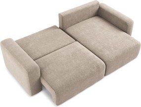 Бежов шенилов сгъваем/с място за съхранение ъглов диван (десен ъгъл) Kona – Makamii