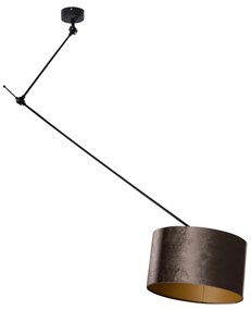 Висяща лампа черна с кадифен абажур кафяв 35 см - Blitz
