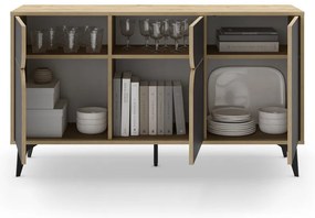 Нисък скрин с дъбов декор в черно - естествен цвят 140x79 cm Nola - Marckeric