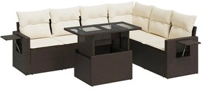 3326494 vidaXL Градински комплект с възглавници, 7 части, кафяв, полиратан