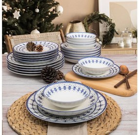 Комплект за хранене 24 бр. бял/син/порцелан