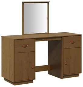 3107837 vidaXL Комплект тоалетка с огледало, меденокафяво, борово дърво масив