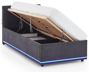 Тъмносиво тапицирано детско легло 90x200 cm с място за съхранение с включена подматрачна рамка Circle – Meise Möbel