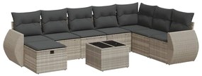 3325648 vidaXL Градински комплект с възглавници, 9 части, светлосив полиратан