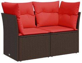 366240 vidaXL Градински диван с възглавници, двуместен, кафяв, полиратан