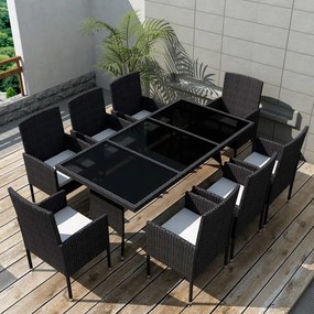 42538 vidaXL Градински комплект с възглавници, 9 части, черен полиратан