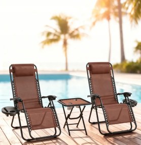 Комплект от 2 градински стола с маса - кафяв