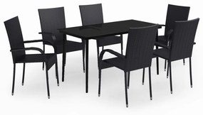 3099398 vidaXL Градински трапезен комплект, 7 части, черен