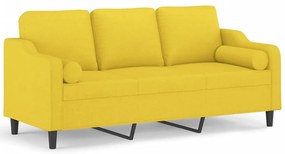 3200858 vidaXL 3-местен диван с декоративни възглавници светложълт 180 см плат