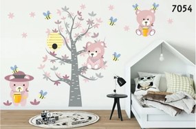 Красив бебешки стикер за стена с розови плюшени мечета и пчели 80 x 160 cm