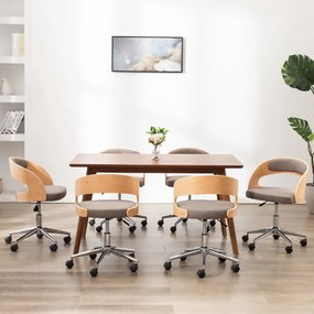 3054925 vidaXL Въртящи трапезни столове, 6 бр, таупе, извито дърво и текстил