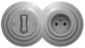 Kliklap - Ретро еднополюсен ключ №1 и розетка 230 V с рамка, сив