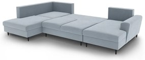 Светлосин кадифен разтегателен ъглов диван с място за съхранение (ляв ъгъл/U форма) Kyoto – Cosmopolitan Design