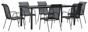 3200696 vidaXL Градински трапезен комплект 7 части черен стомана и текстилен