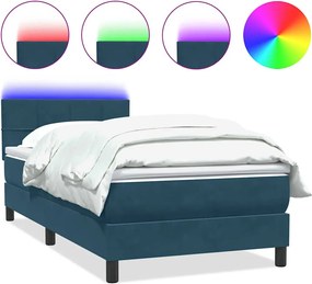3316909 vidaXL Боксспринг легло с матрак и LED, тъмносиньо, 80x220 cm, кадифе