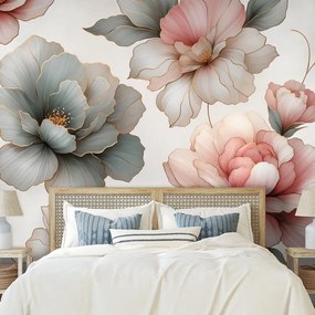 Фототапет – Елегантни пастелни цветя с листа