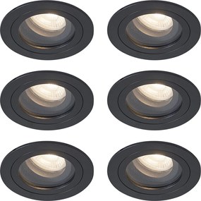 Комплект от 6 модерни вградени прожектора черни, въртящи се и накланящи се IP44 - Chuck