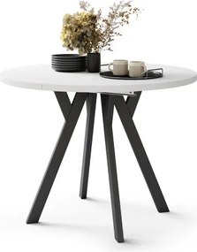 АЛMО Бял мат/черни крака - КРЪГЛА РАЗТЕГАТЕЛНА МАСА С Y-ОБРАЗНИ КРАКА В ЛОФТ/ИНДУСТРИАЛЕН СТИЛ ЗА ХОЛ ИЛИ ТРАПЕЗАРИЯ