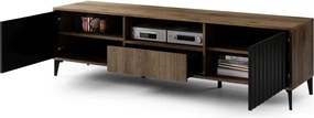 Шкаф РИМИНИ РТВ-182 Елегантен Орех/Черно - МОДЕРЕН ТВ ШКАФ С ЧЕКМЕДЖЕ/РАФТ И НАБРАЗДЕНИ ФРОНТОВЕ