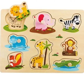 Lelin Toys - Дървен пъзел с дръжки и подсказки - Сафари