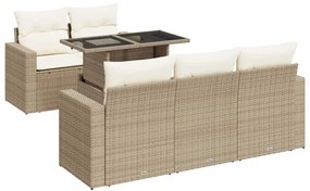 3326249 vidaXL Градински диван с възглавници, 6 части, бежов полиратан