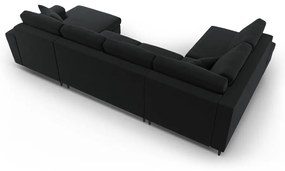 Черен кадифен разтегателен ъглов диван с място за съхранение (ляв ъгъл/U форма) Kyoto – Cosmopolitan Design