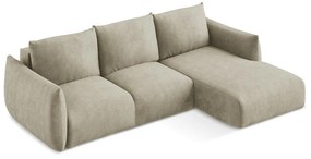 Бежов шенилов сгъваем ъглов диван (десен ъгъл) Leila – Makamii