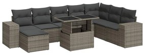 3326851 vidaXL Градински комплект диван с възглавници 9 части сив полиратан