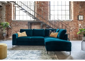 Тюркоаз кадифен разтегателен ъглов диван (десен ъгъл) Lofty Lilly – Miuform