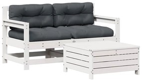 3250765 vidaXL Градински лаундж комплект 3 части с възглавници бял бор масив