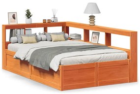 3324477 vidaXL Легло с етажерка за книги, без матрак, 135x190 см, бор масив