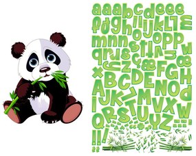 Комплект стикери за стена с панда и букви Bamboo - Ambiance
