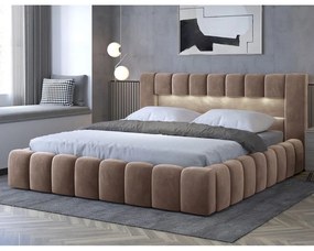 Светлокафяво двойно легло 180x200 cm тапицирано с място за съхранение с включена подматрачна рамка Lamica – ELTAP