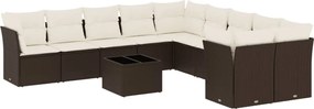 3250092 vidaXL Градински комплект диван с възглавници 11 части кафяв полиратан
